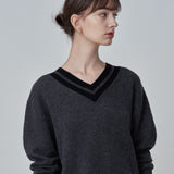 Double V Neck Sweater_Graphite