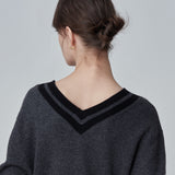 Double V Neck Sweater_Graphite