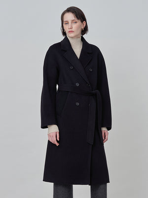 Cashmere Handmade Belted Double Coat_Black