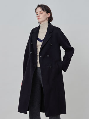 Cashmere Handmade Belted Double Coat_Black