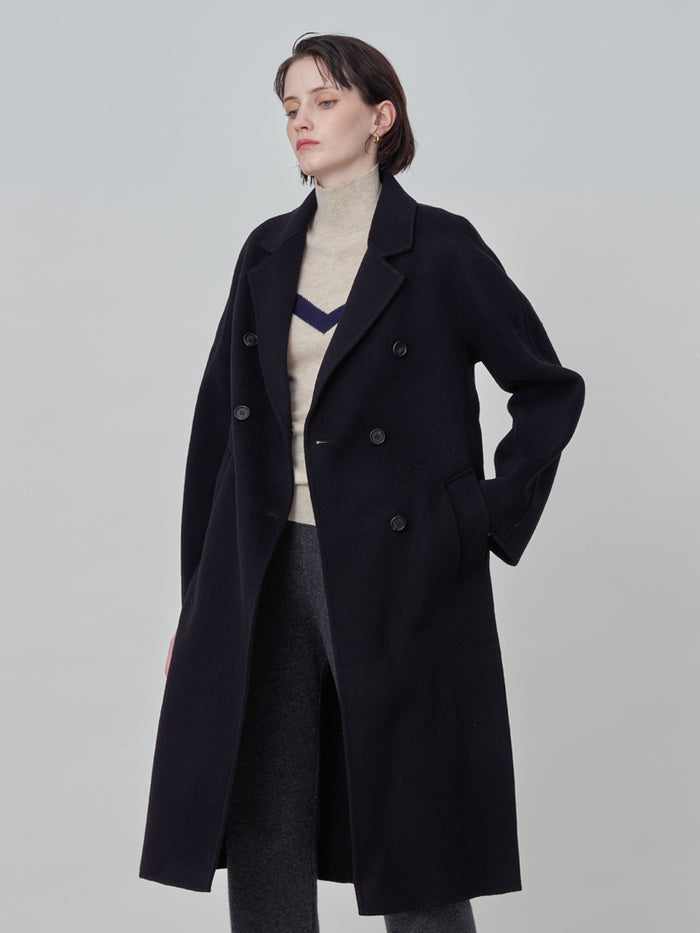 Cashmere Handmade Belted Double Coat_Black