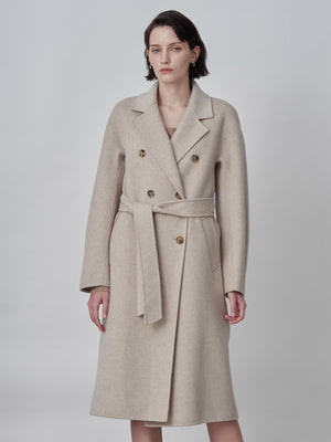 Cashmere Handmade Belted Double Coat_Oatmeal