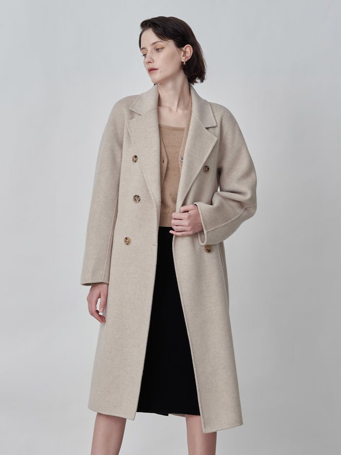 Cashmere Handmade Belted Double Coat_Oatmeal