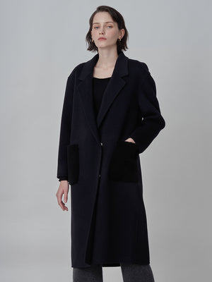 Cashmere Oversized Shearling Pocket Coat_Black