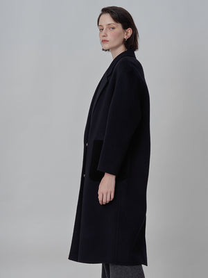 Cashmere Oversized Shearling Pocket Coat_Black