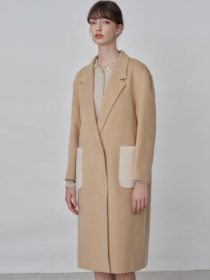 Cashmere Oversized Shearling Pocket Coat_Camel