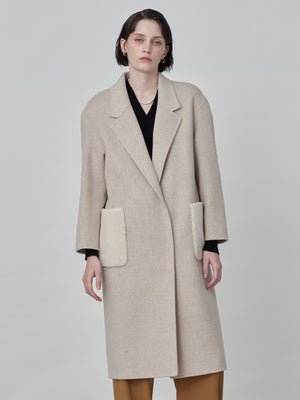 Cashmere Oversized Shearling Pocket Coat_Oatmeal