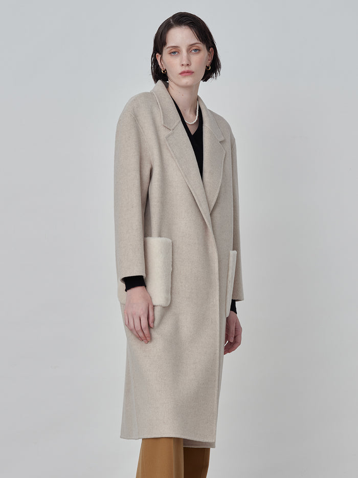Cashmere Oversized Shearling Pocket Coat_Oatmeal