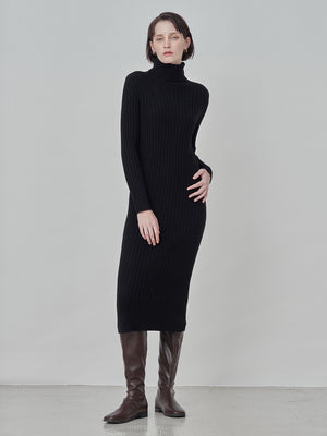 Rib Turtleneck Maxi Dress_Black