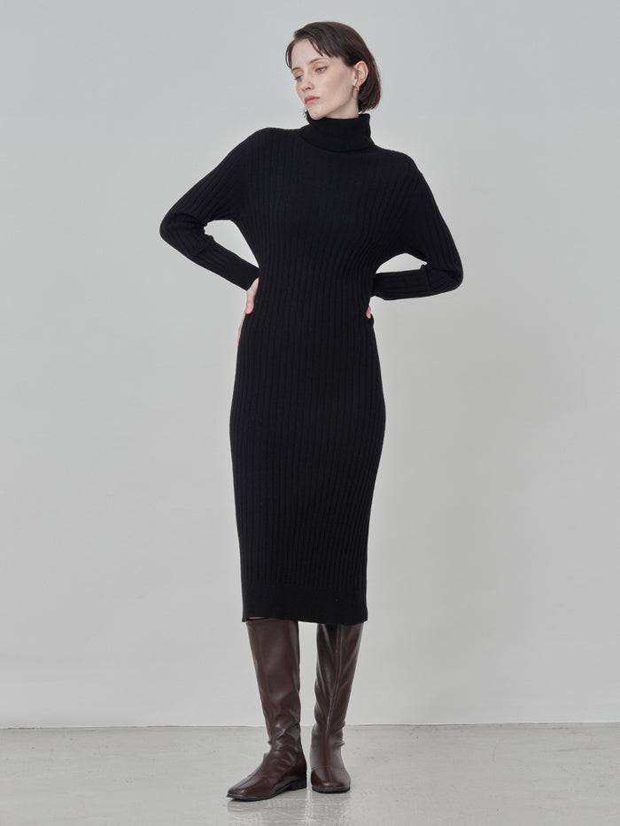 Rib Turtleneck Maxi Dress_Black