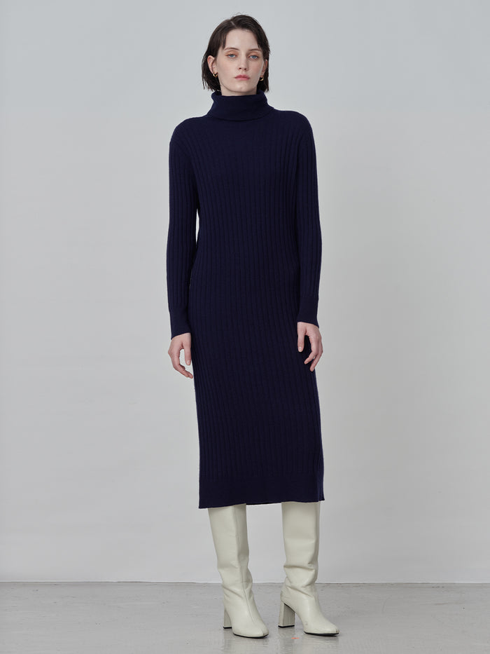 Rib Turtleneck Maxi Dress_Navy
