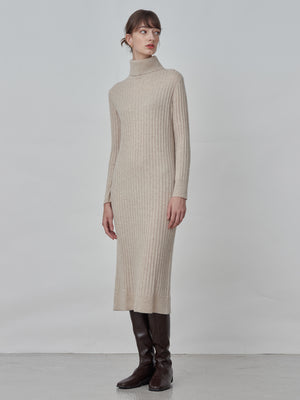 Rib Turtleneck Maxi Dress_Oatmeal