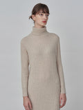 Rib Turtleneck Maxi Dress_Oatmeal