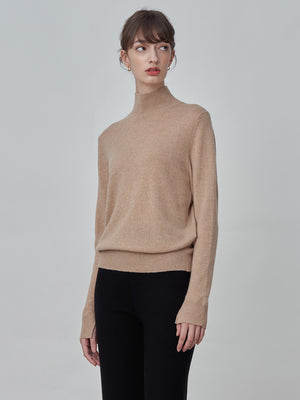Simple High Neck Sweater_Camel
