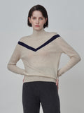 V Line High Neck Sweater_Oatmeal