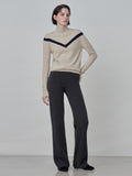 V Line High Neck Sweater_Oatmeal