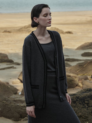 Button Long Cardigan_Graphite