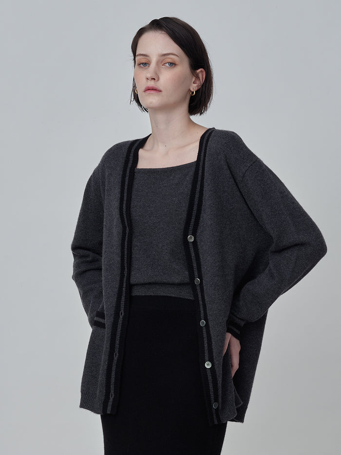 Button Long Cardigan_Graphite