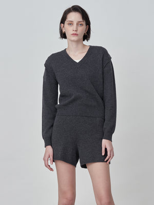 [Cafe Leandra] Detachable Sleeve Top_Graphite