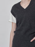 [Cafe Leandra] Detachable Sleeve Top_Graphite