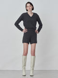 [Cafe Leandra] Detachable Sleeve Top_Graphite