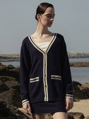 Button Long Cardigan_Navy