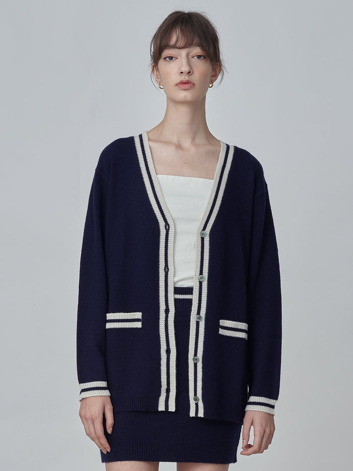 Button Long Cardigan_Navy