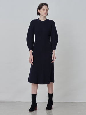 [Cafe Leandra] Volume Sleeve A Line Dress_Dark Navy