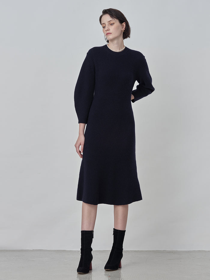 [Cafe Leandra] Volume Sleeve A Line Dress_Dark Navy