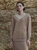 Double V Neck Sweater_Camel