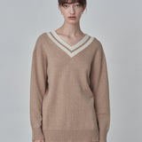 Double V Neck Sweater_Camel