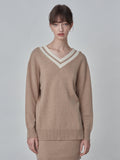 Double V Neck Sweater_Camel