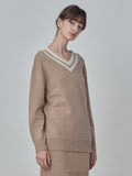 Double V Neck Sweater_Camel