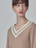 Double V Neck Sweater_Camel