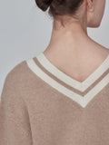 Double V Neck Sweater_Camel