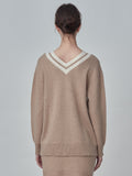 Double V Neck Sweater_Camel