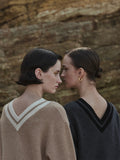 Double V Neck Sweater_Camel