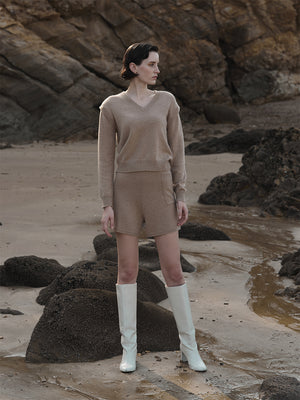 [Cafe Leandra] Detachable Sleeve Top_Camel