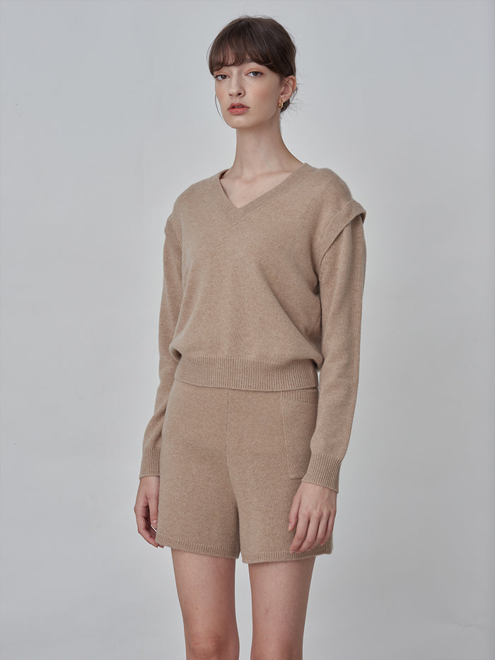 [Cafe Leandra] Detachable Sleeve Top_Camel