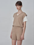 [Cafe Leandra] Detachable Sleeve Top_Camel