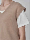 [Cafe Leandra] Detachable Sleeve Top_Camel