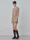 [Cafe Leandra] Detachable Sleeve Top_Camel
