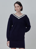 Double V Neck Sweater_Navy