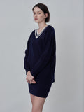 Double V Neck Sweater_Navy