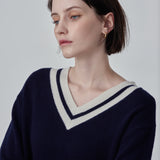 Double V Neck Sweater_Navy