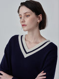 Double V Neck Sweater_Navy