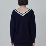 Double V Neck Sweater_Navy