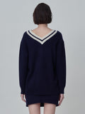Double V Neck Sweater_Navy