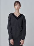 Double V Neck Sweater_Graphite