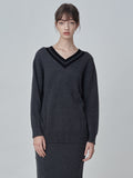 Double V Neck Sweater_Graphite
